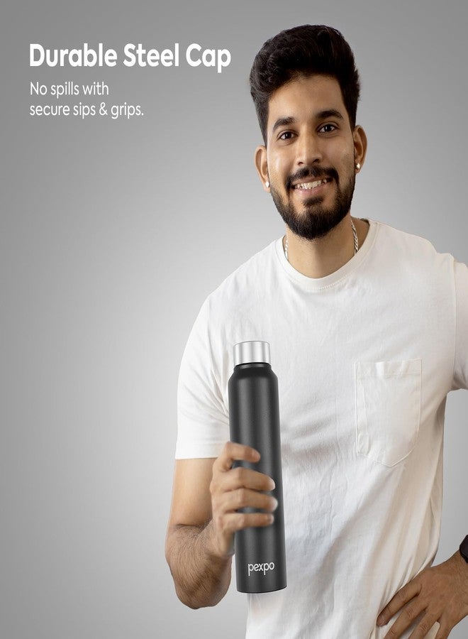 PEXPO Chromo ISI Certified Stainless Steel Sports/Fridge Water Bottle - 750ml | Single Wall | Leakproof | Lightweight | For Home, Office, Gym, School, Yoga, Trekking Travelling - Knight Black - Image 5